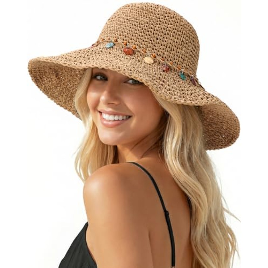 Packable Hat Nylon - Beach Sun Hats for Women, Straw