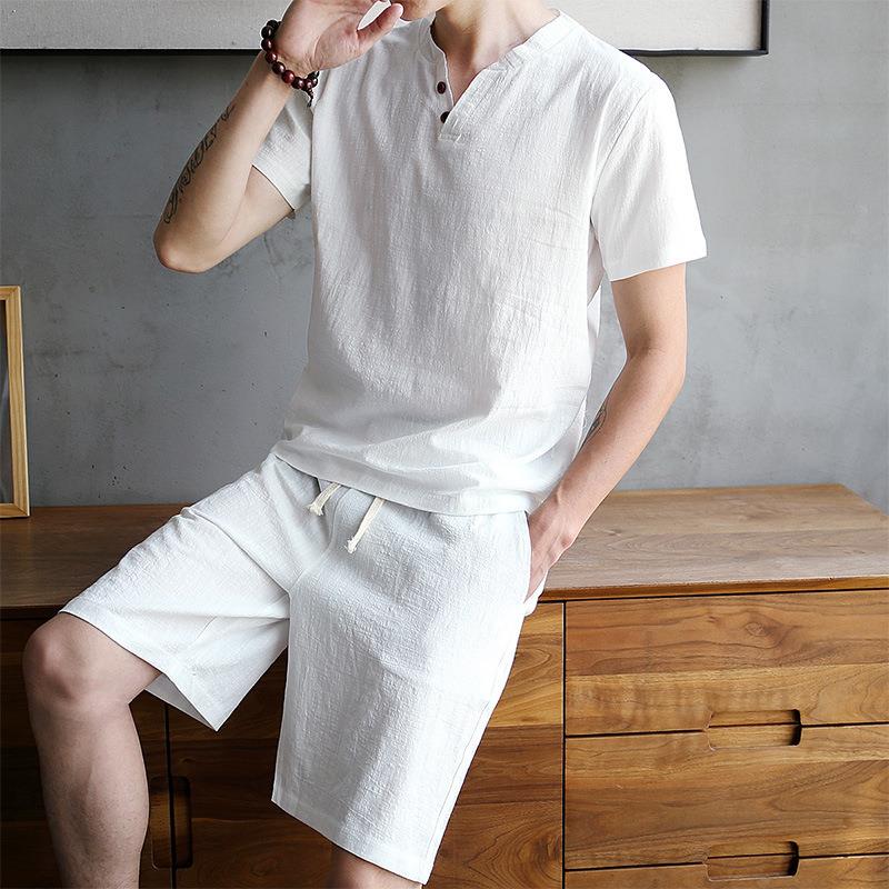 Linen Shirt Breathable - Men's Cotton Linen Set T-shirt Short