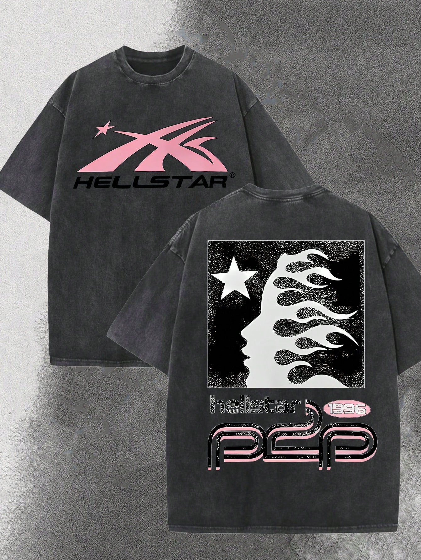 Tee Graphic Print - Distressed Washed Black Oversized Tee with