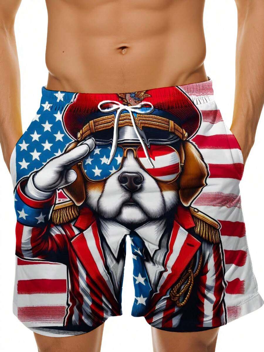 Swim Trunk Quick Dry - Patriotic Dog American Flag Swim Trunks