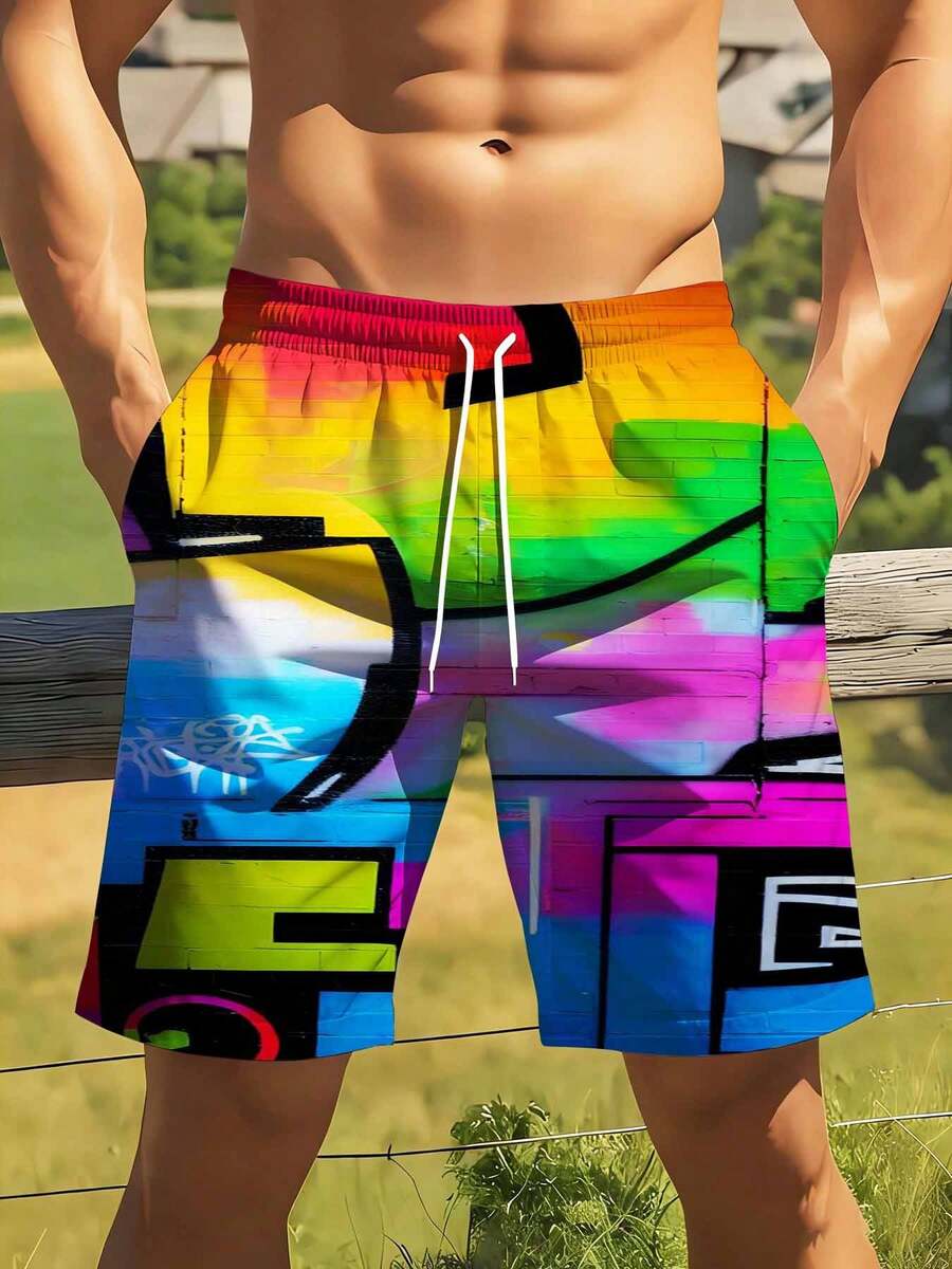 Mens Rainbow Graffiti Print Sw - Swim Trunk Quick Dry incelemesi ve fiyatı