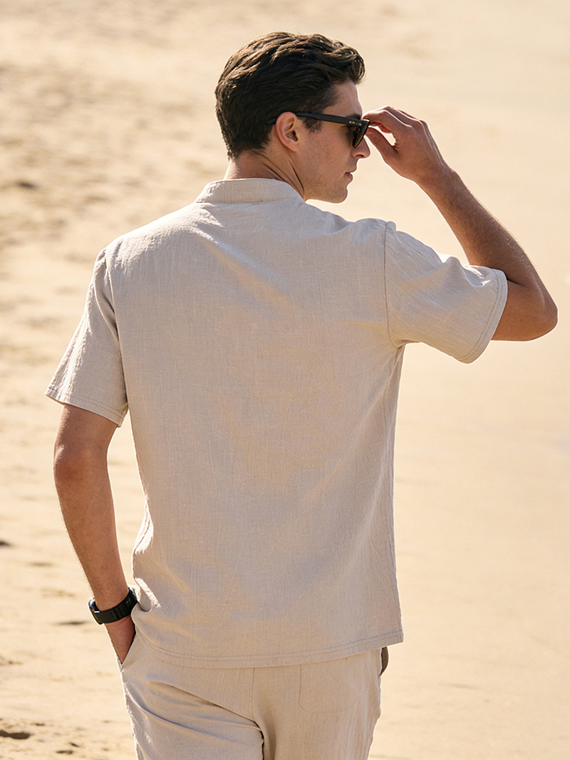 Men's Cotton Linen Henley Shir - Linen Shirt Breathable incelemesi ve fiyatı