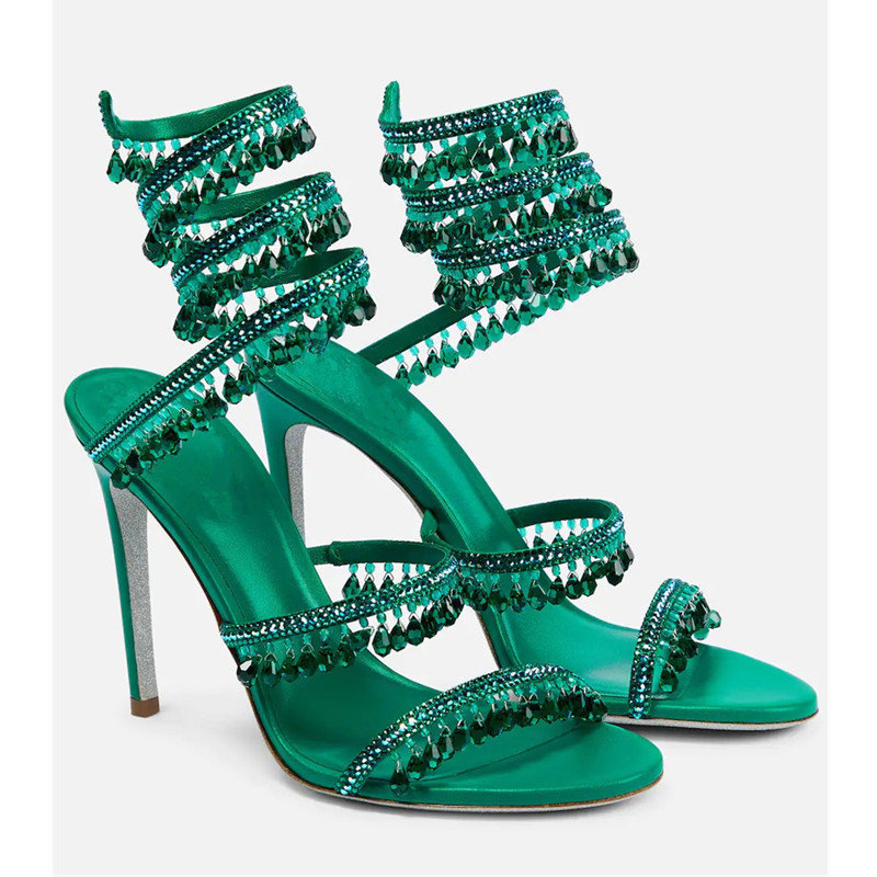 Sexy Green Crystal Fringe Stil - Casual Sandal Leather incelemesi ve fiyatı
