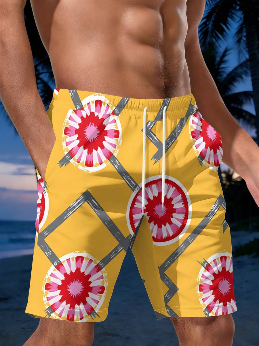 Mens Geometric Floral Print Be - Swim Trunk Quick Dry incelemesi ve fiyatı