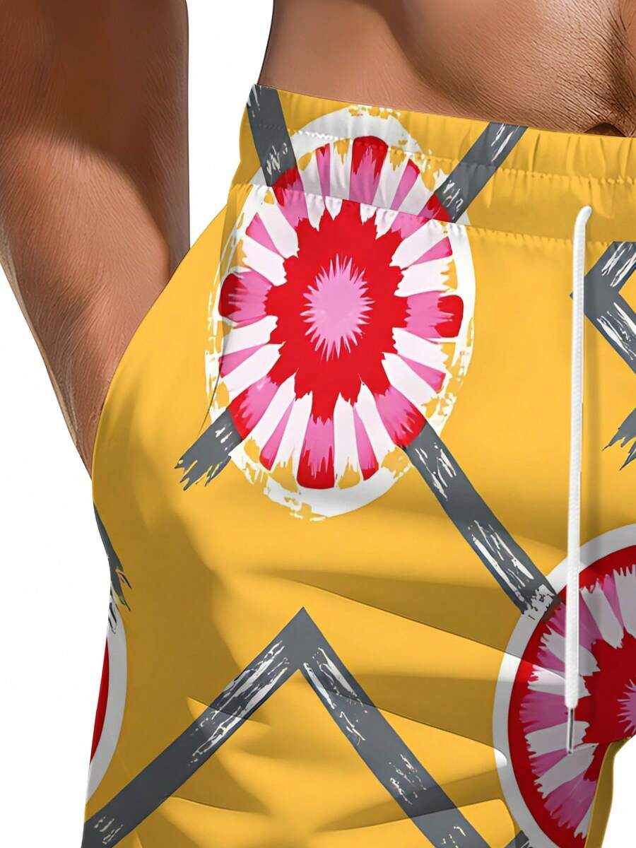 Mens Geometric Floral Print Be - Swim Trunk Quick Dry incelemesi ve fiyatı