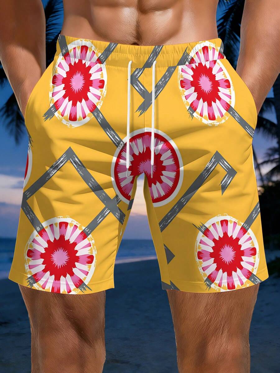 Mens Geometric Floral Print Be - Swim Trunk Quick Dry incelemesi ve fiyatı