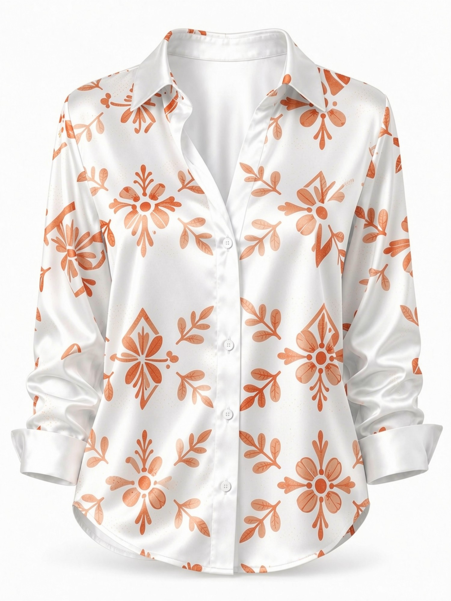 Cream Orange Floral Satin Blou - Resort Shirt Floral incelemesi ve fiyatı