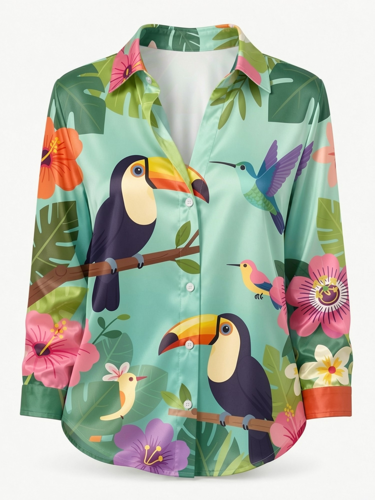 Mint Toucan Satin Button Shirt - Resort Shirt Floral incelemesi ve fiyatı