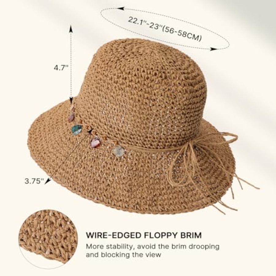 Beach Sun Hats for Women, Stra - Packable Hat Nylon incelemesi ve fiyatı