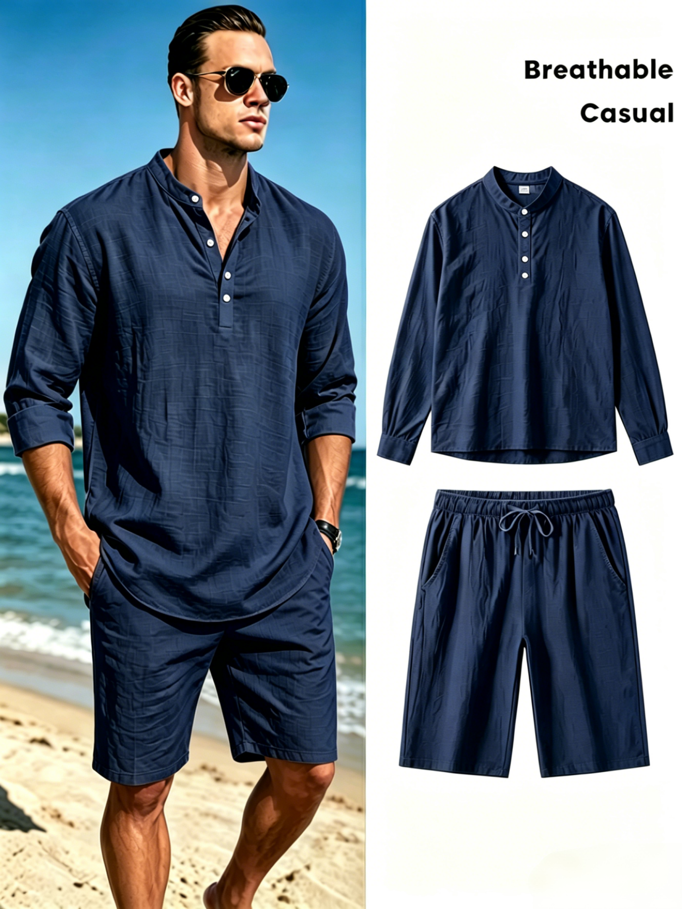 mens cotton linen henley shirt - Short Linen Drawstring incelemesi ve fiyatı