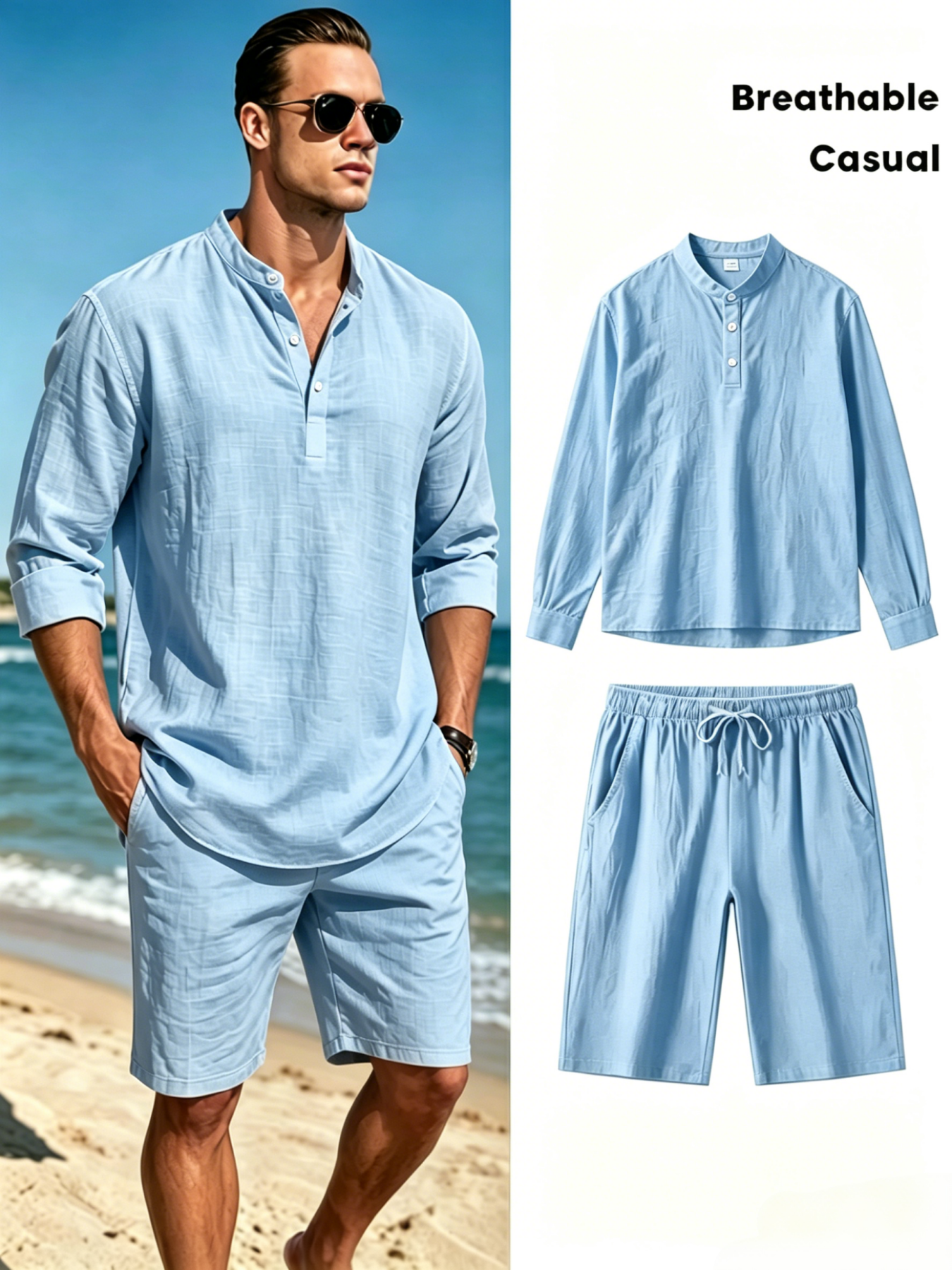 mens cotton linen henley shirt - Short Linen Drawstring incelemesi ve fiyatı