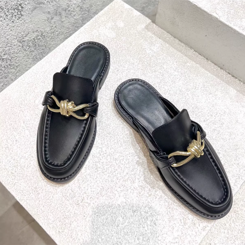Metal Buckle Half Slippers For - Flip Flop Leather Men incelemesi ve fiyatı