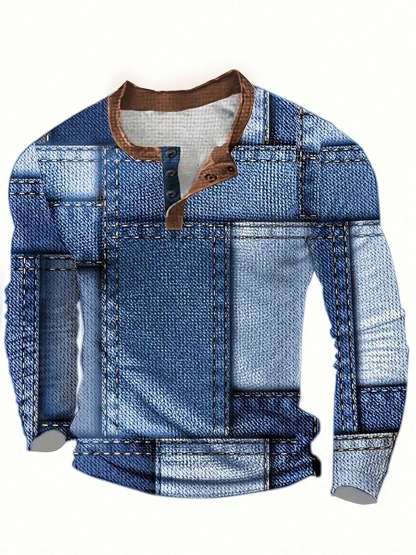 Men's Denim-Print Long Sleeve  - Tee Graphic Print incelemesi ve fiyatı