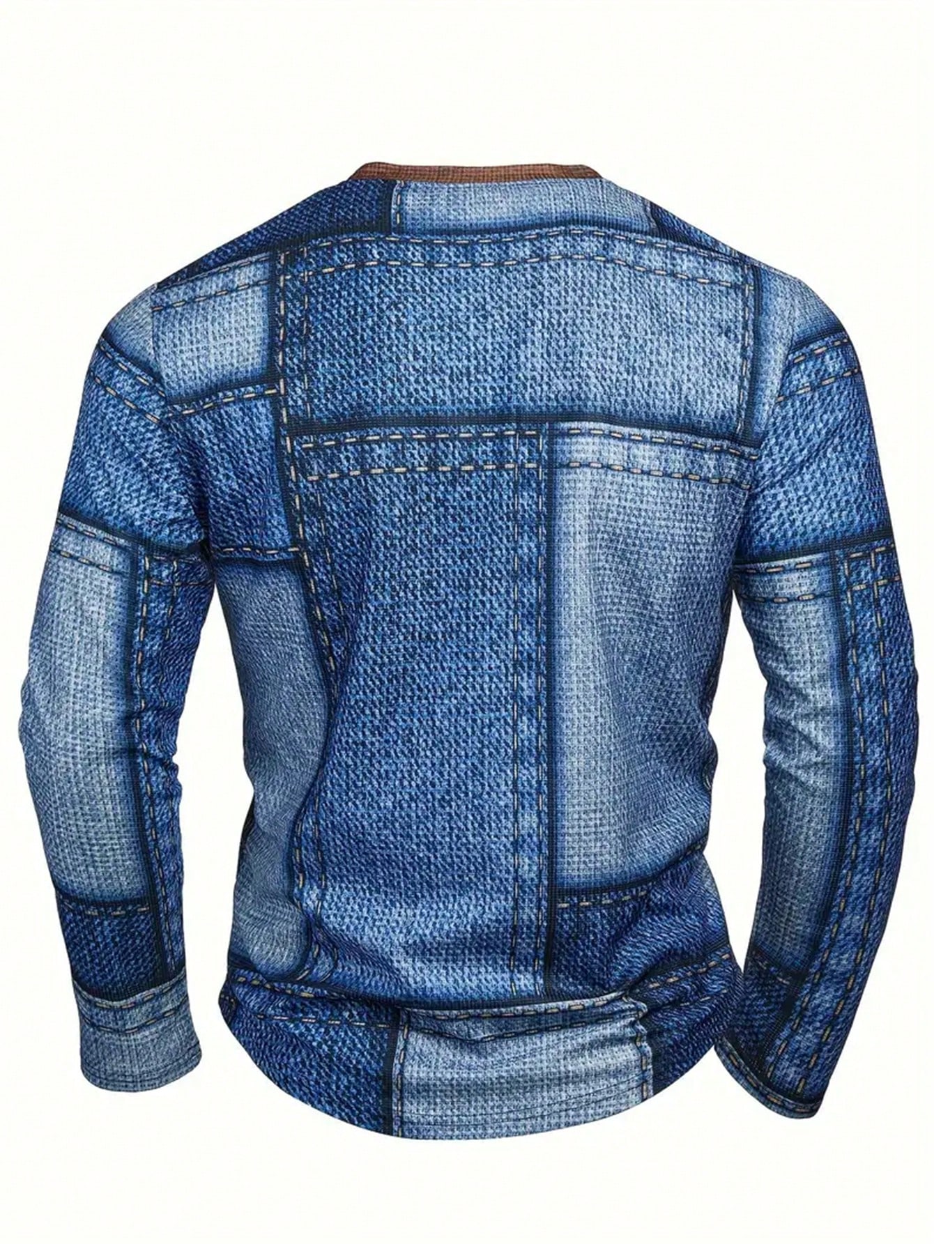 Men's Denim-Print Long Sleeve  - Tee Graphic Print incelemesi ve fiyatı