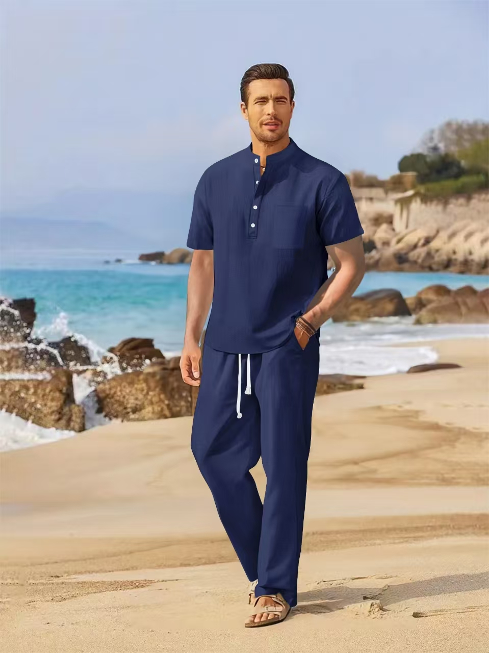 Summer men's cotton and linen  - Short Linen Drawstring incelemesi ve fiyatı