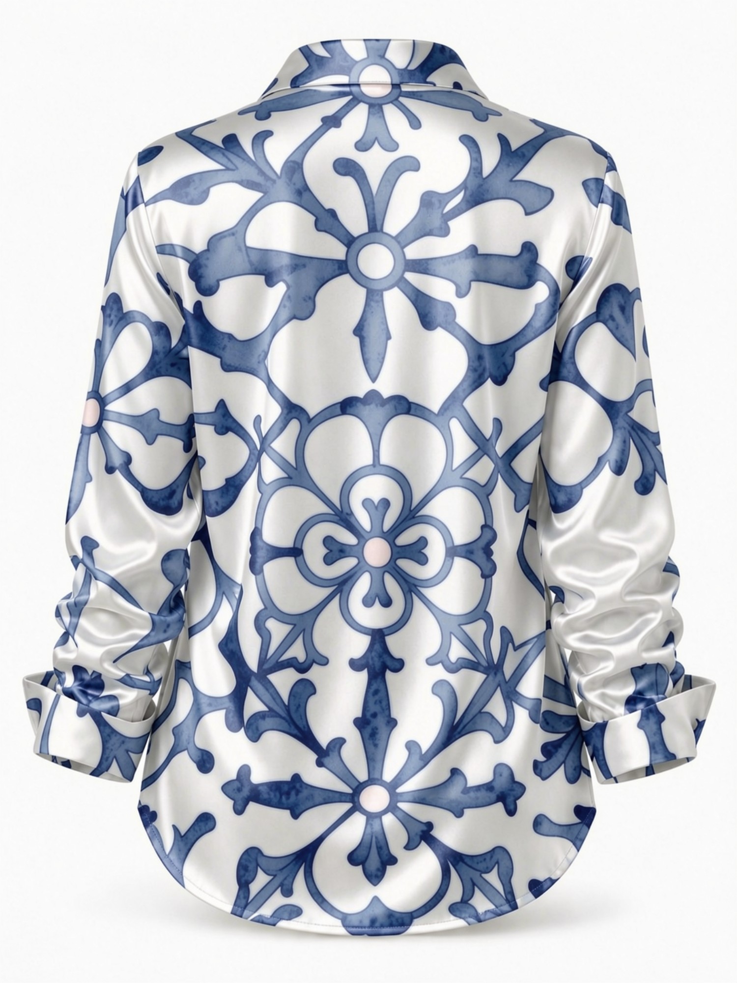 Blue Porcelain Floral Satin Bl - Resort Shirt Floral incelemesi ve fiyatı