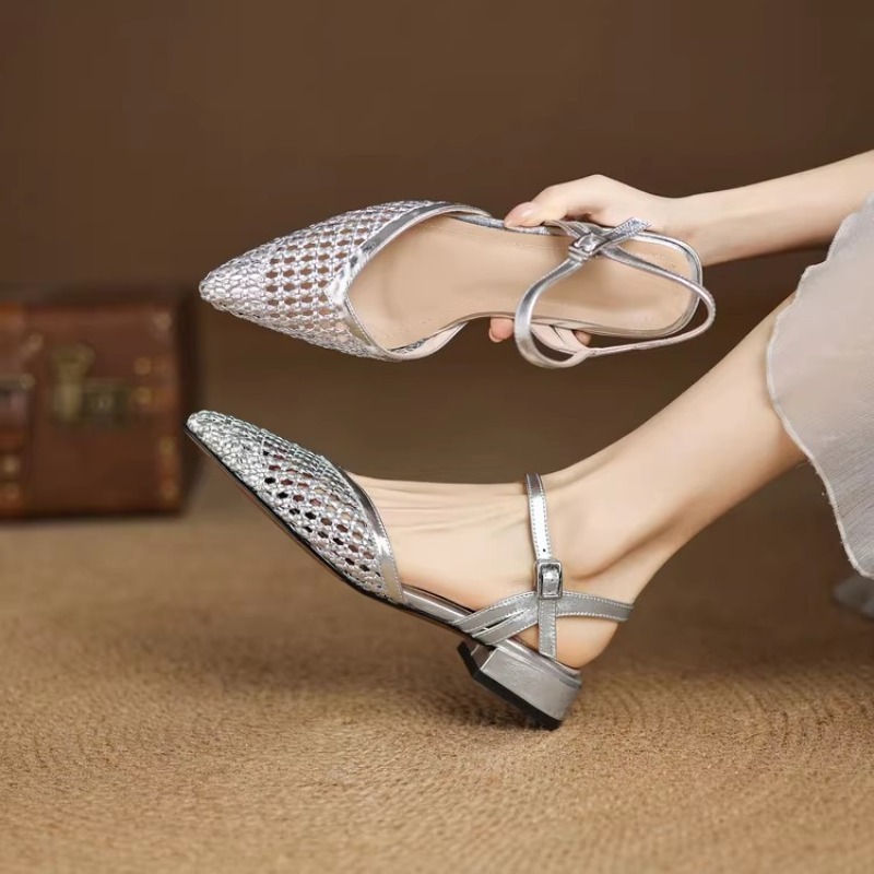 French pointed-toe woven high- - Casual Sandal Leather incelemesi ve fiyatı