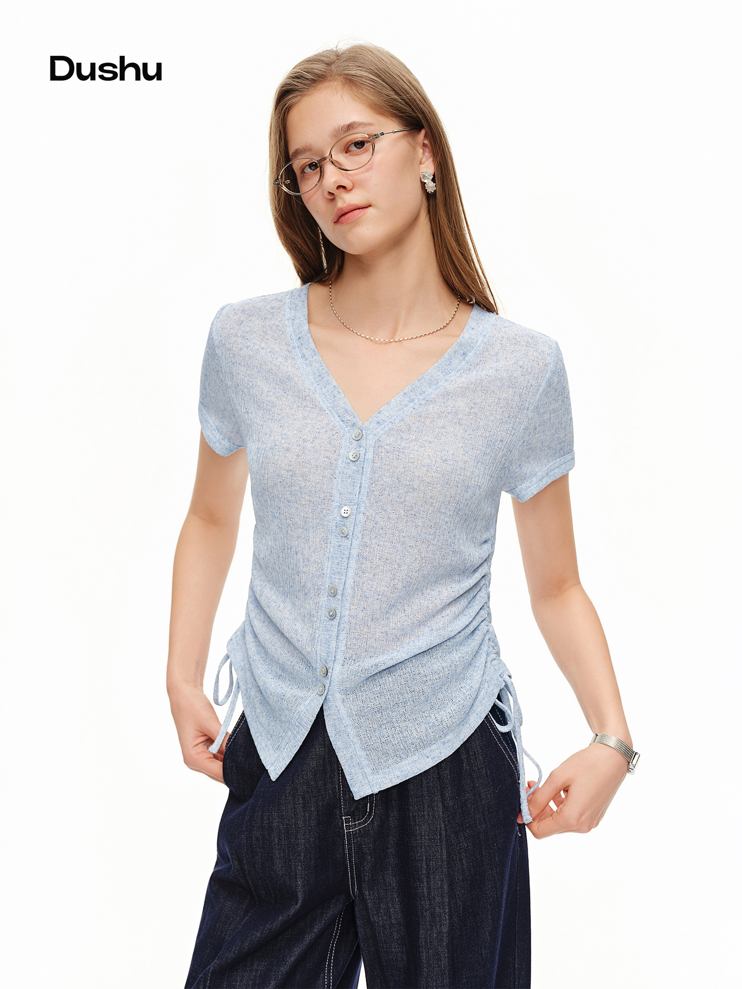 DUSHU Lightweight V-neck Linen - Short Linen Drawstring incelemesi ve fiyatı