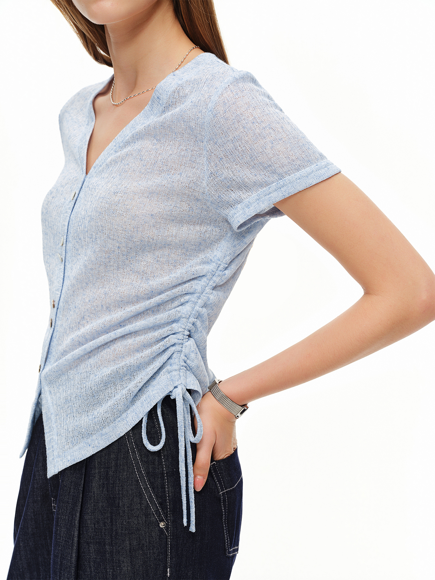 DUSHU Lightweight V-neck Linen - Short Linen Drawstring incelemesi ve fiyatı