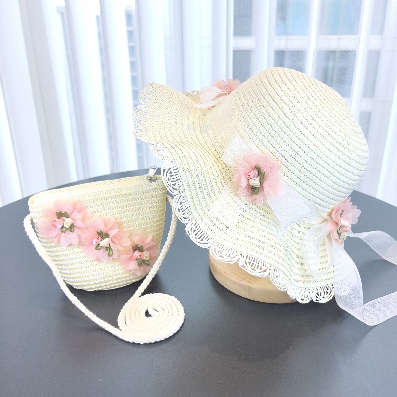 Girls 2pcs Straw Hat Solid Col - Bucket Hat Straw incelemesi ve fiyatı